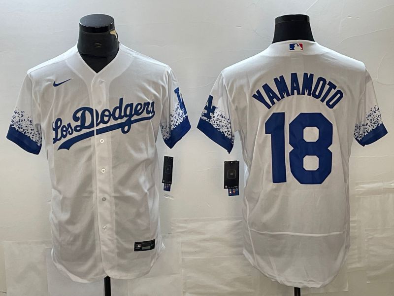 Men Los Angeles Dodgers #18 Yamamoto White Nike Elite MLB Jersey style 2